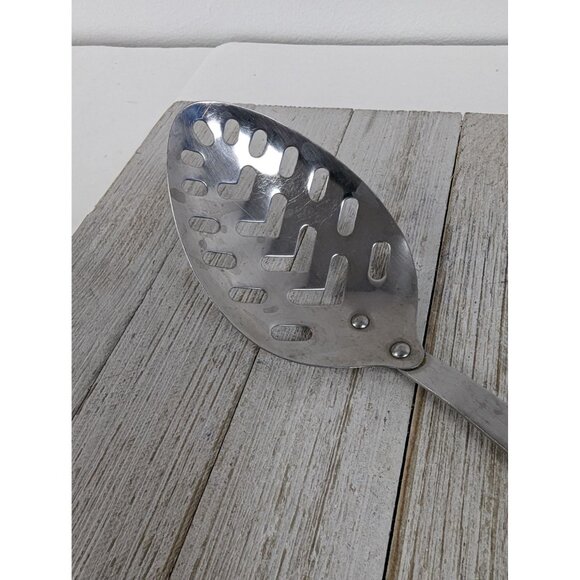 Vintage Pyramid Stainless Steel 12 1/2" Slotted Serving Spoon Red Brown Handle - Picture 2 of 8